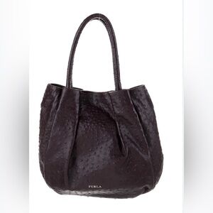 FURLA OSTRICH EMBOSSED BROWN SHOULDER BAG